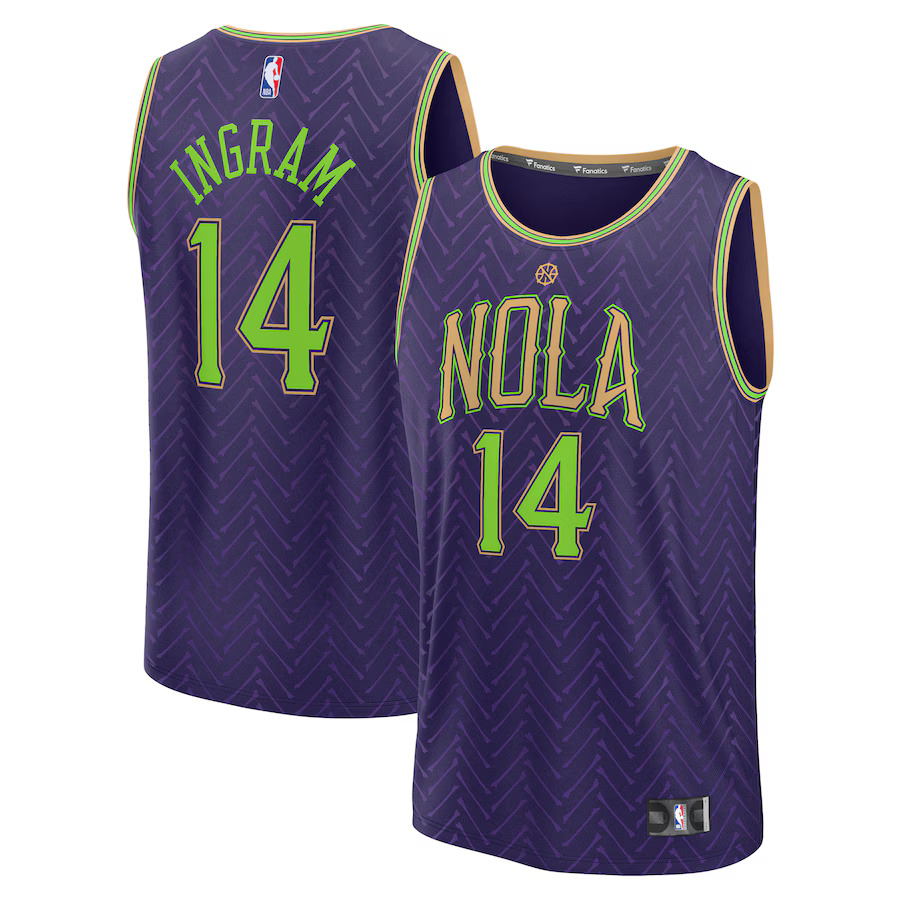 Men New Orleans Pelicans #14 Brandon Ingram Fanatics Purple City Edition 2024-25 Fast Break Player NBA Jersey->new orleans pelicans->NBA Jersey